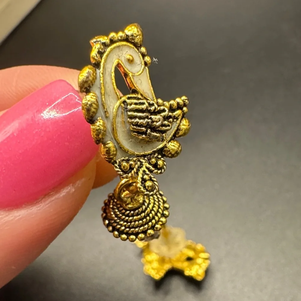 Indian jhumka earrings featuring a peacock design - Picture 4 of 4